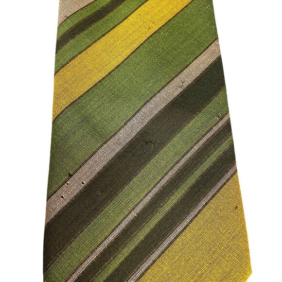 BJ Ernst Rare Collectible Vintage 1960's Green Yellow Striped Retro Neck Tie - Picture 7 of 9